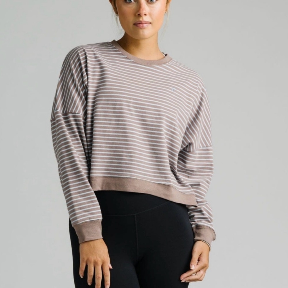 Women’s XXXL ZYIA Dust Stripe Crewneck Crop Sweatshirt